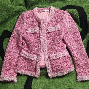 Boston Proper Pink and White Tweed Jacket